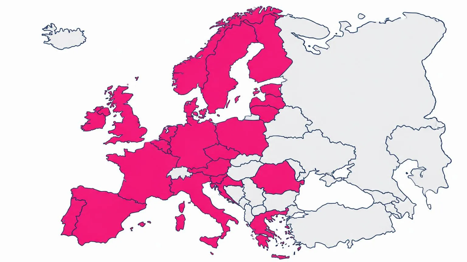 Kaart van Europa met actieve landen gemarkeerd in roze